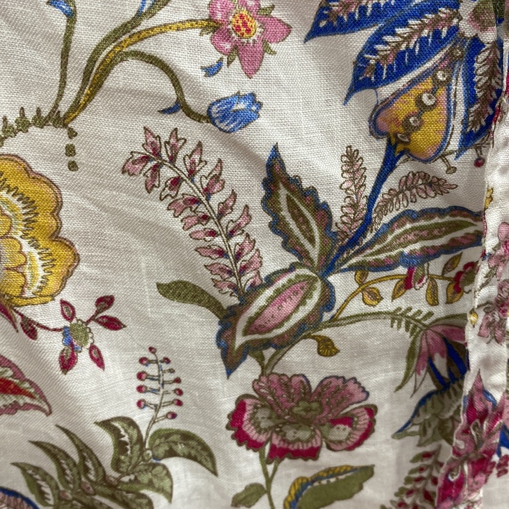 Polo Ralph Lauren Tie Neck Floral Print Linen Blouse, White/Multicolor NWOT - Picture 7 of 9